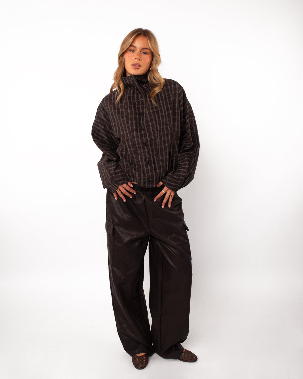 Geruite blouse met opstaande kraag