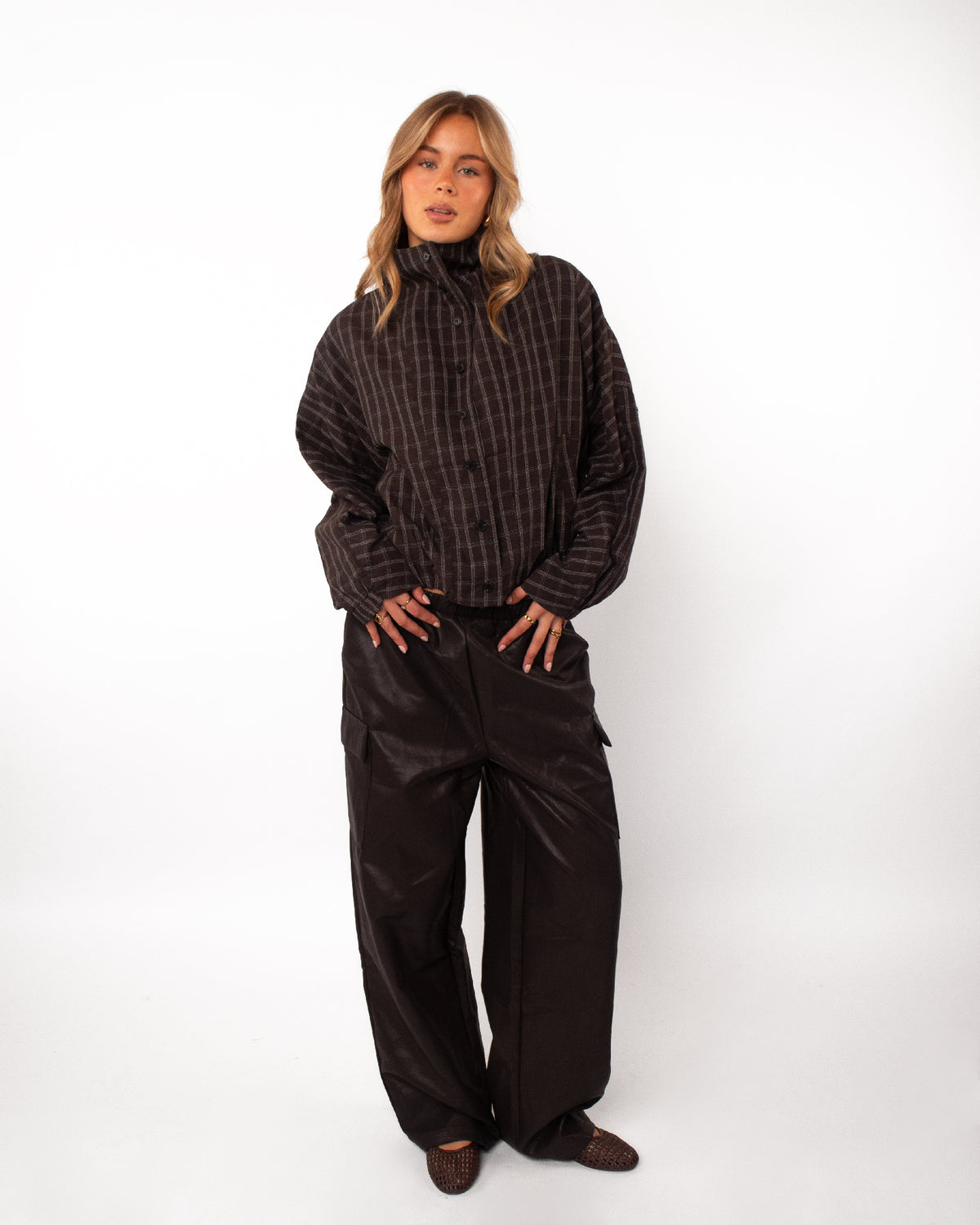 Geruite blouse met opstaande kraag