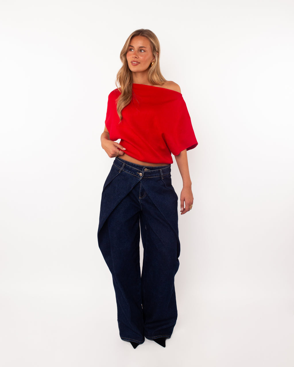 Top met boothals rood