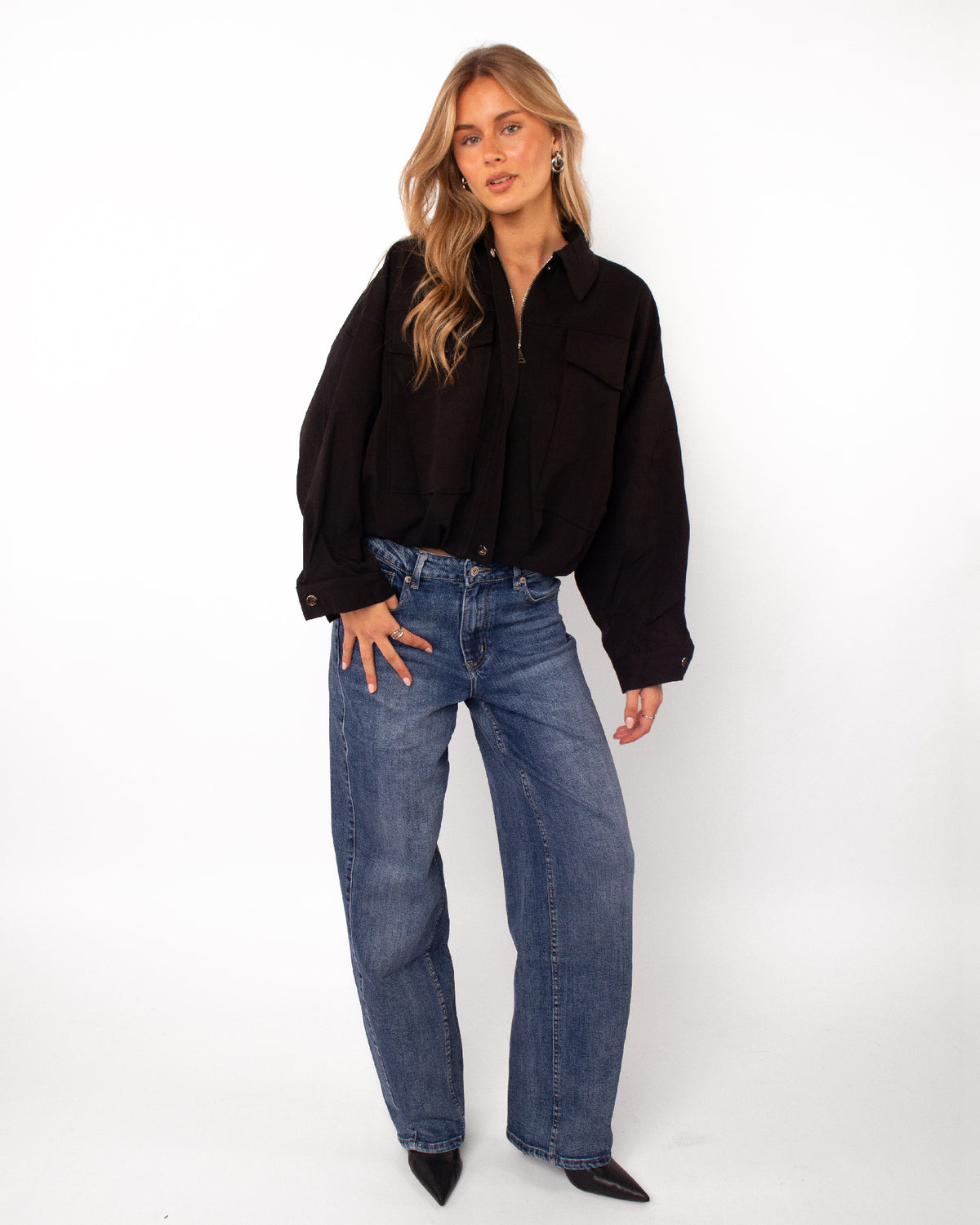 Oversized bomber jacket zwart