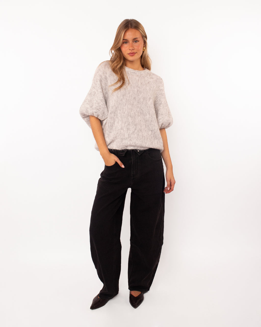 Knitted trui korte mouw grijs