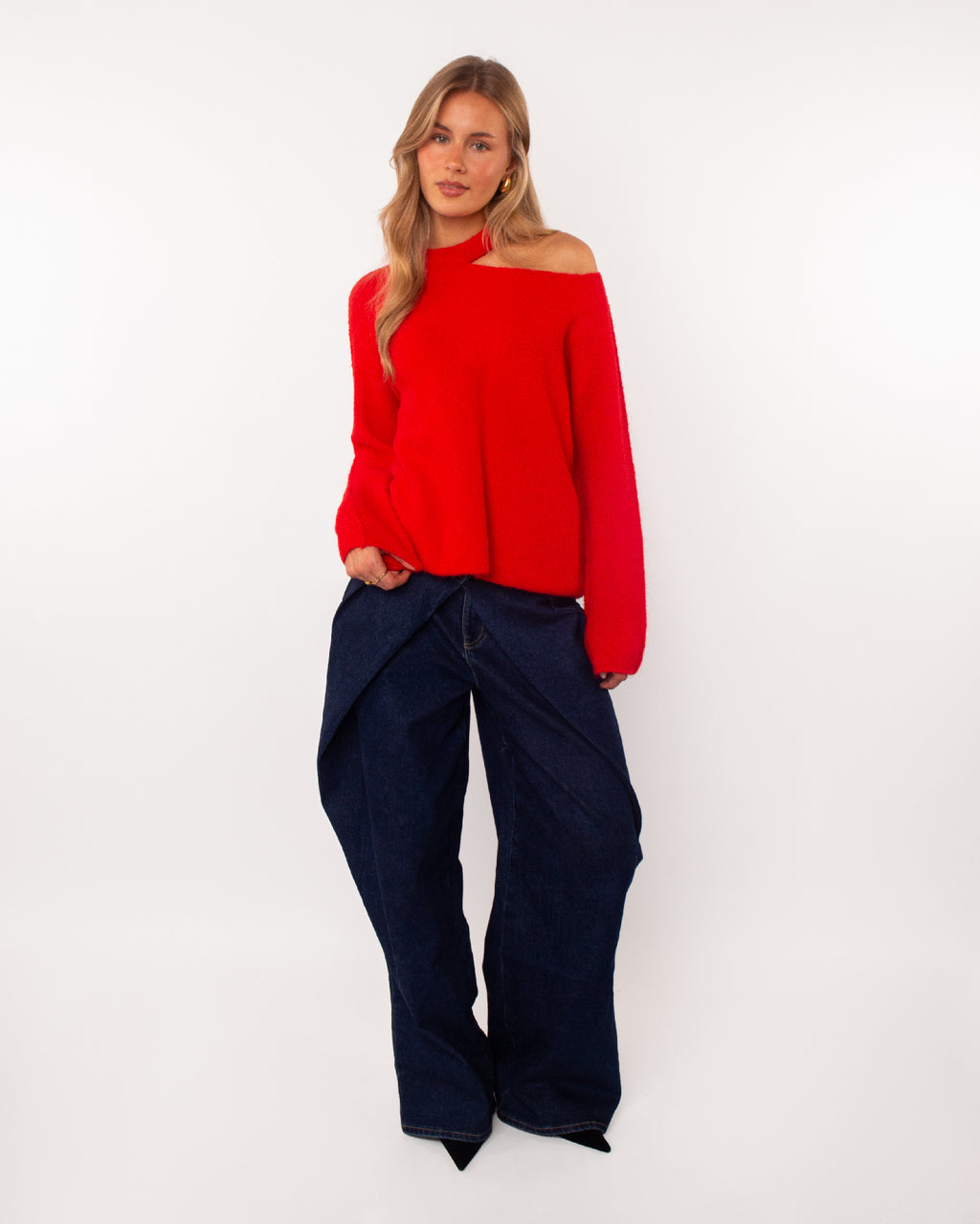 Trui met open schouder rood
