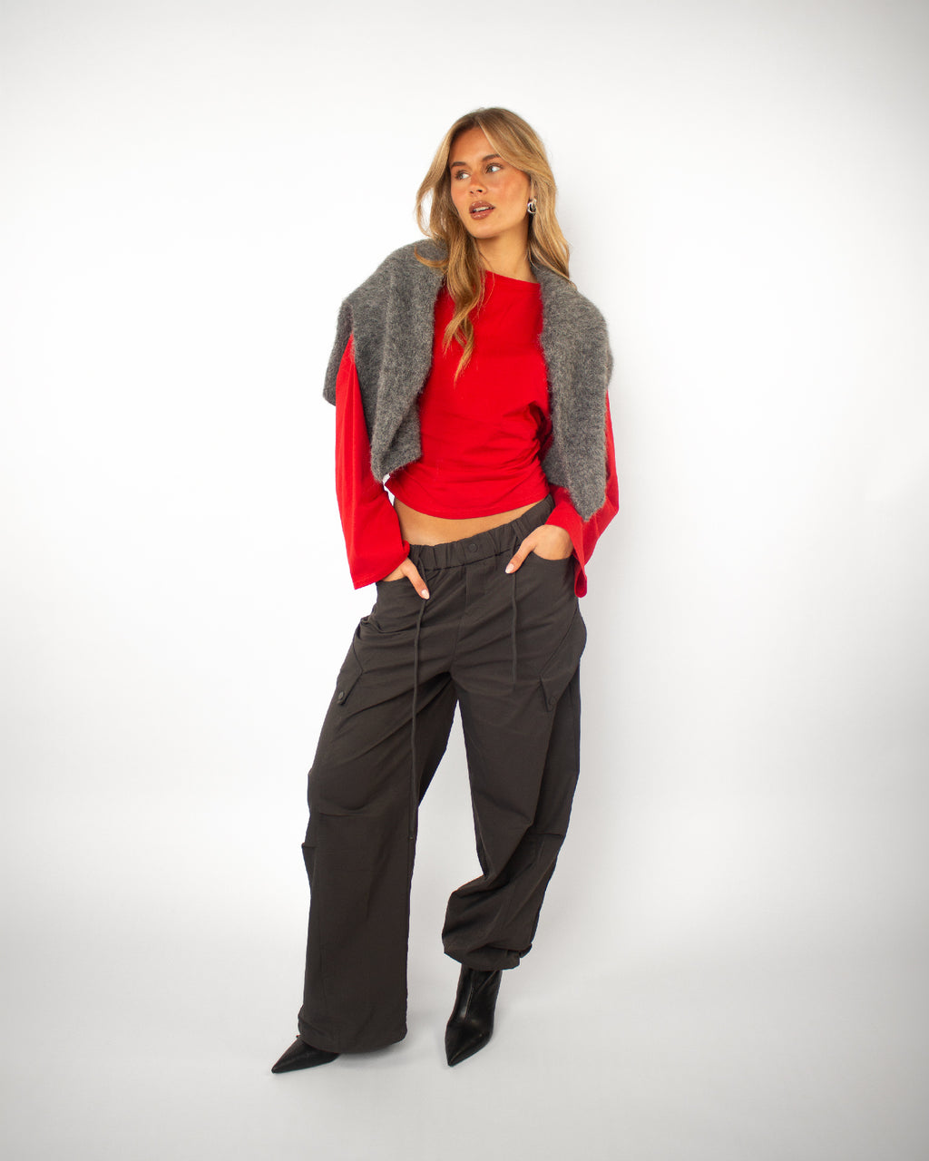 Getailleerde longsleeve rood