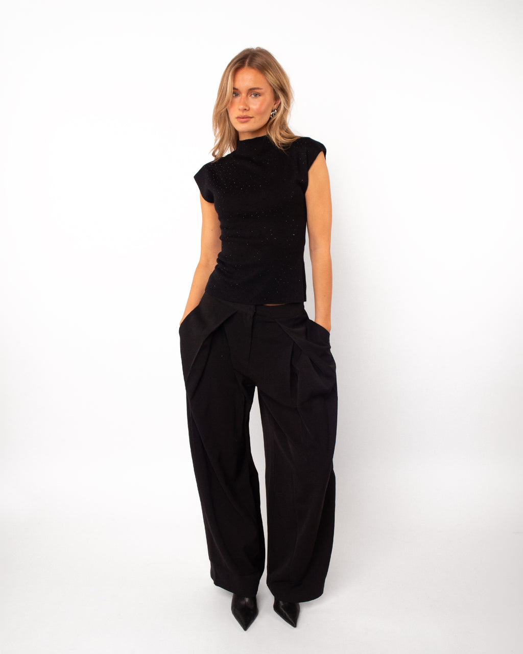 Top met hoge hals strass zwart