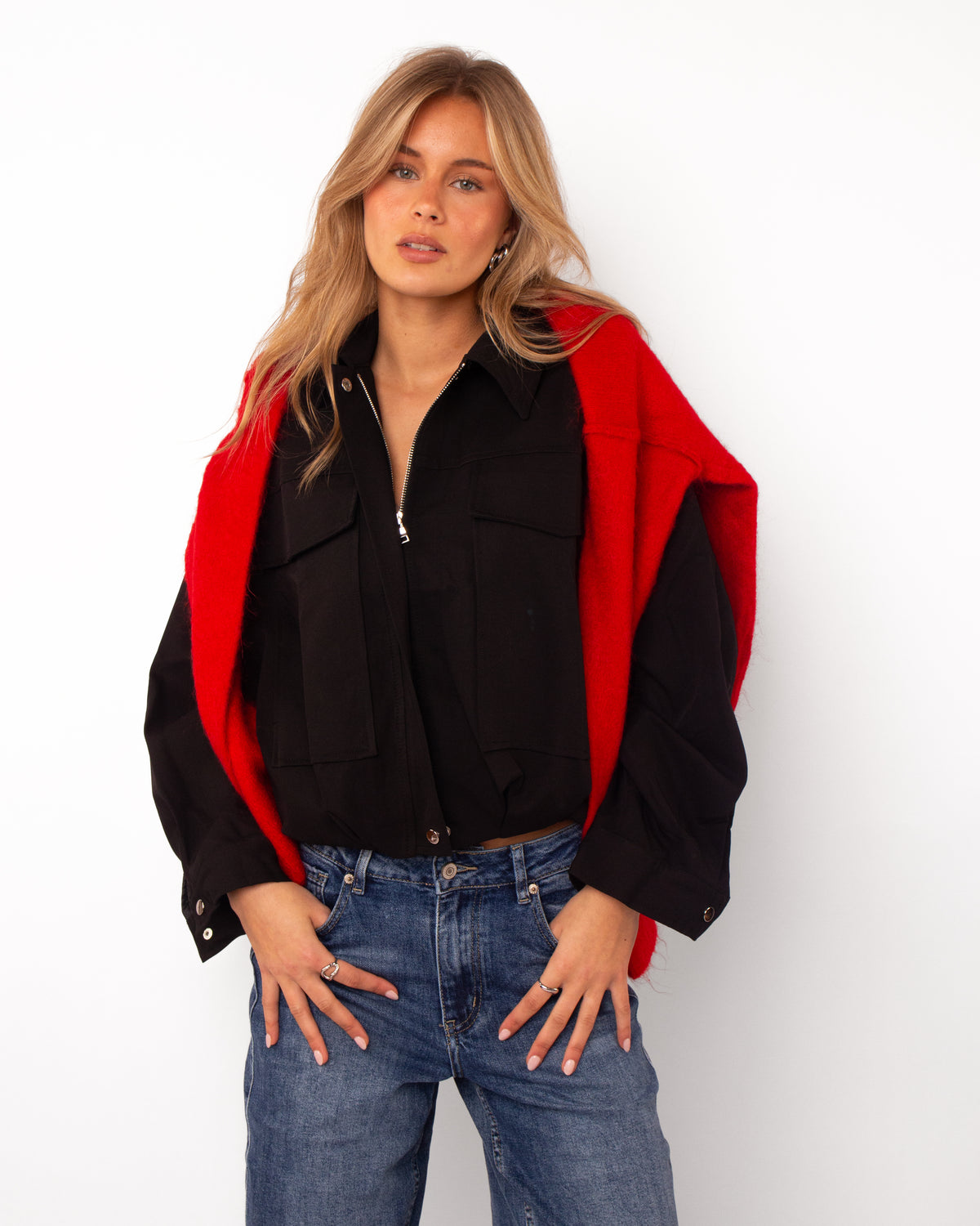 Oversized bomber jacket zwart