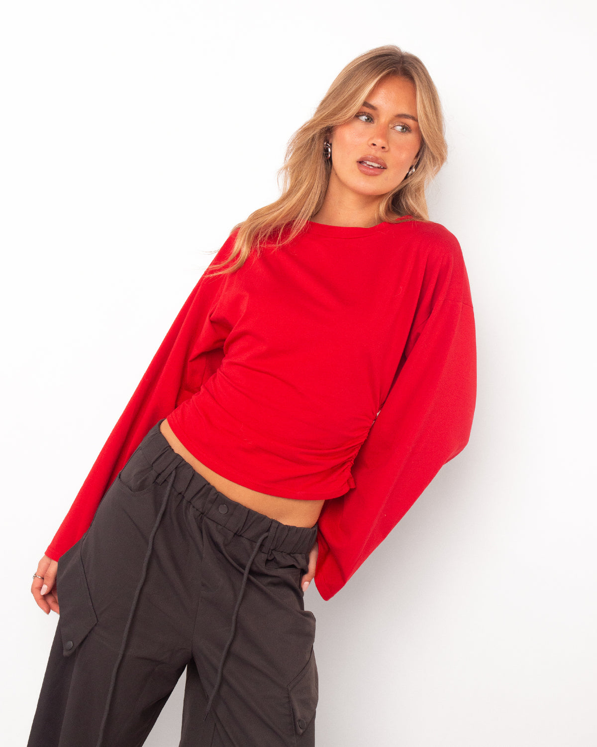 Getailleerde longsleeve rood