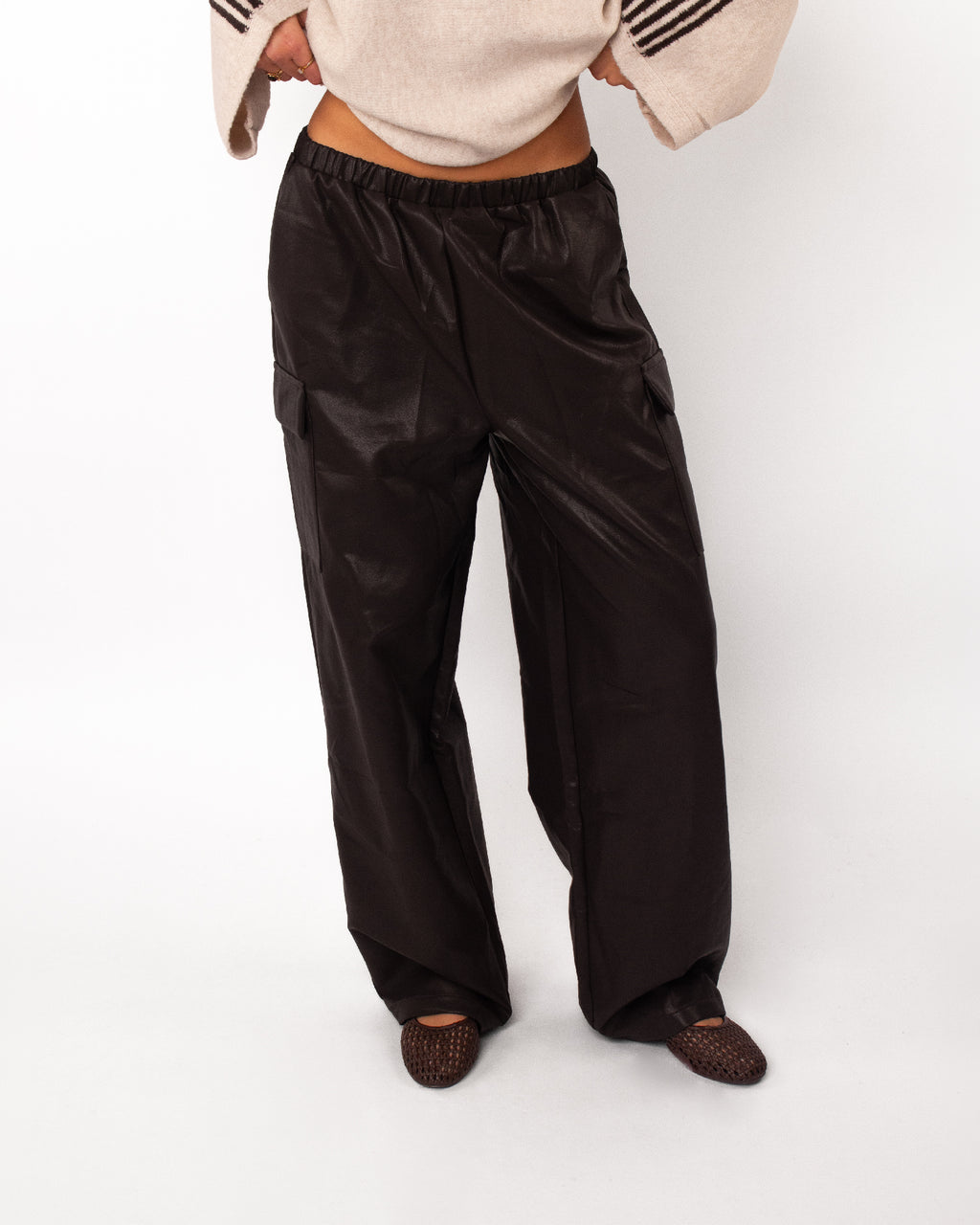 Leren cargo broek donkerbruin