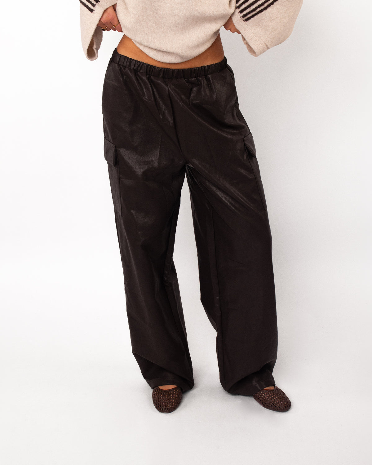 Leren cargo broek donkerbruin