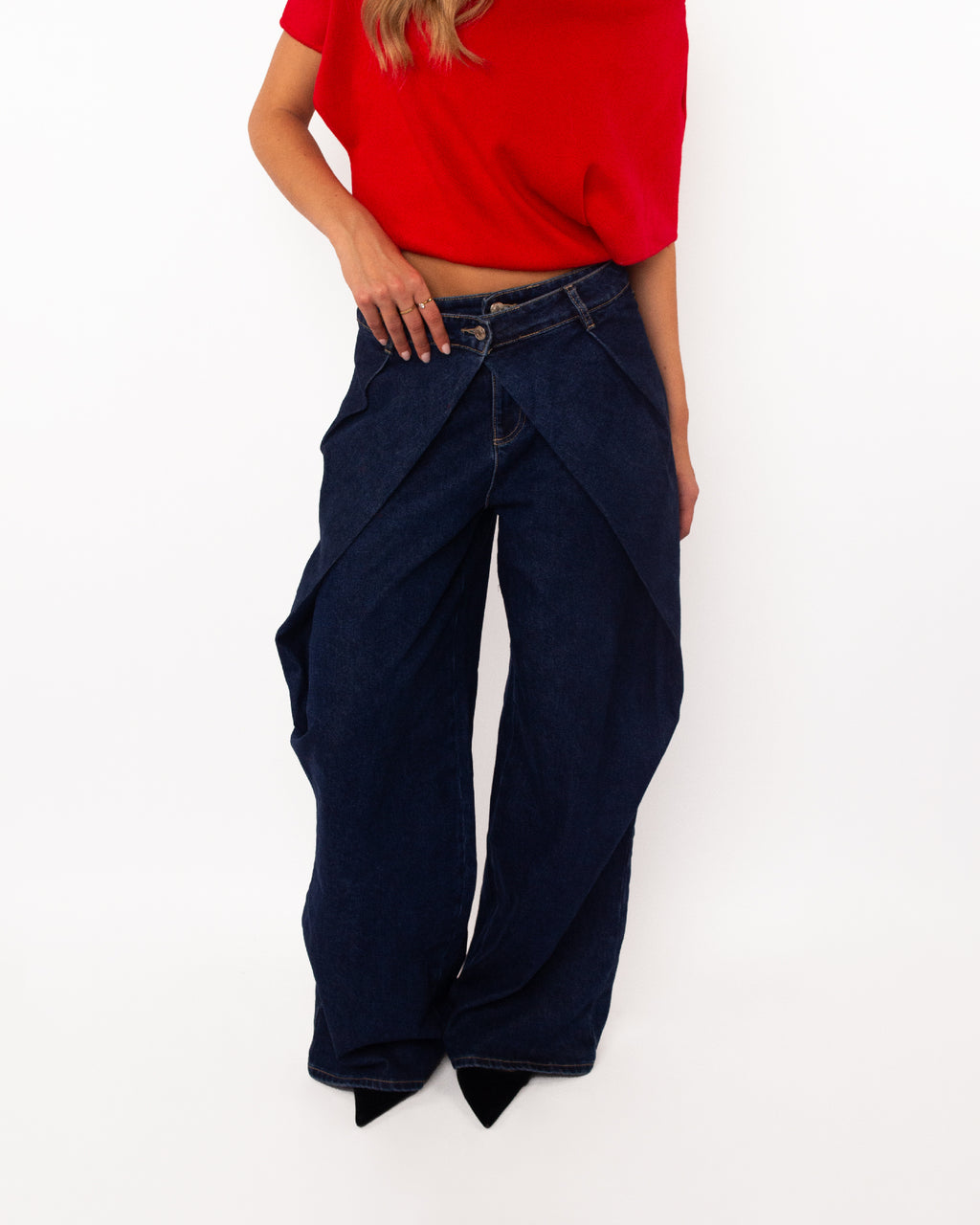 Double waist jeans donkerblauw