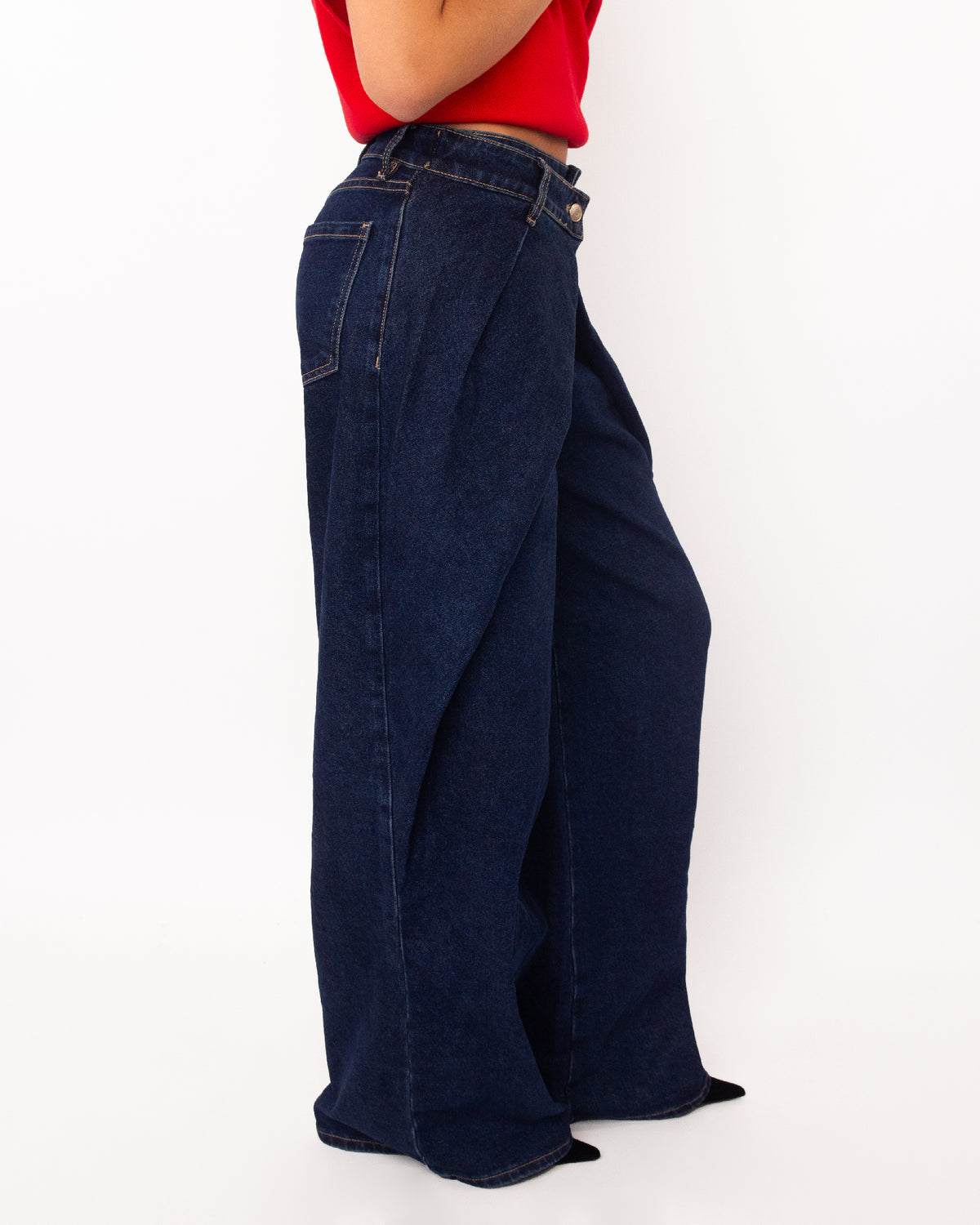 Double waist jeans donkerblauw
