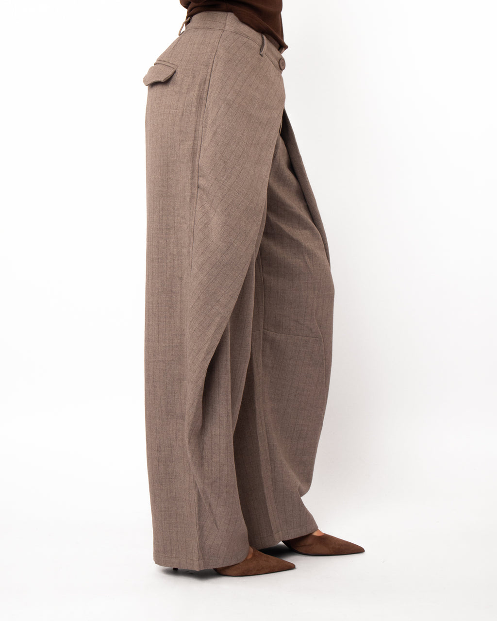 Pantalon krijtstreep double waist taupe