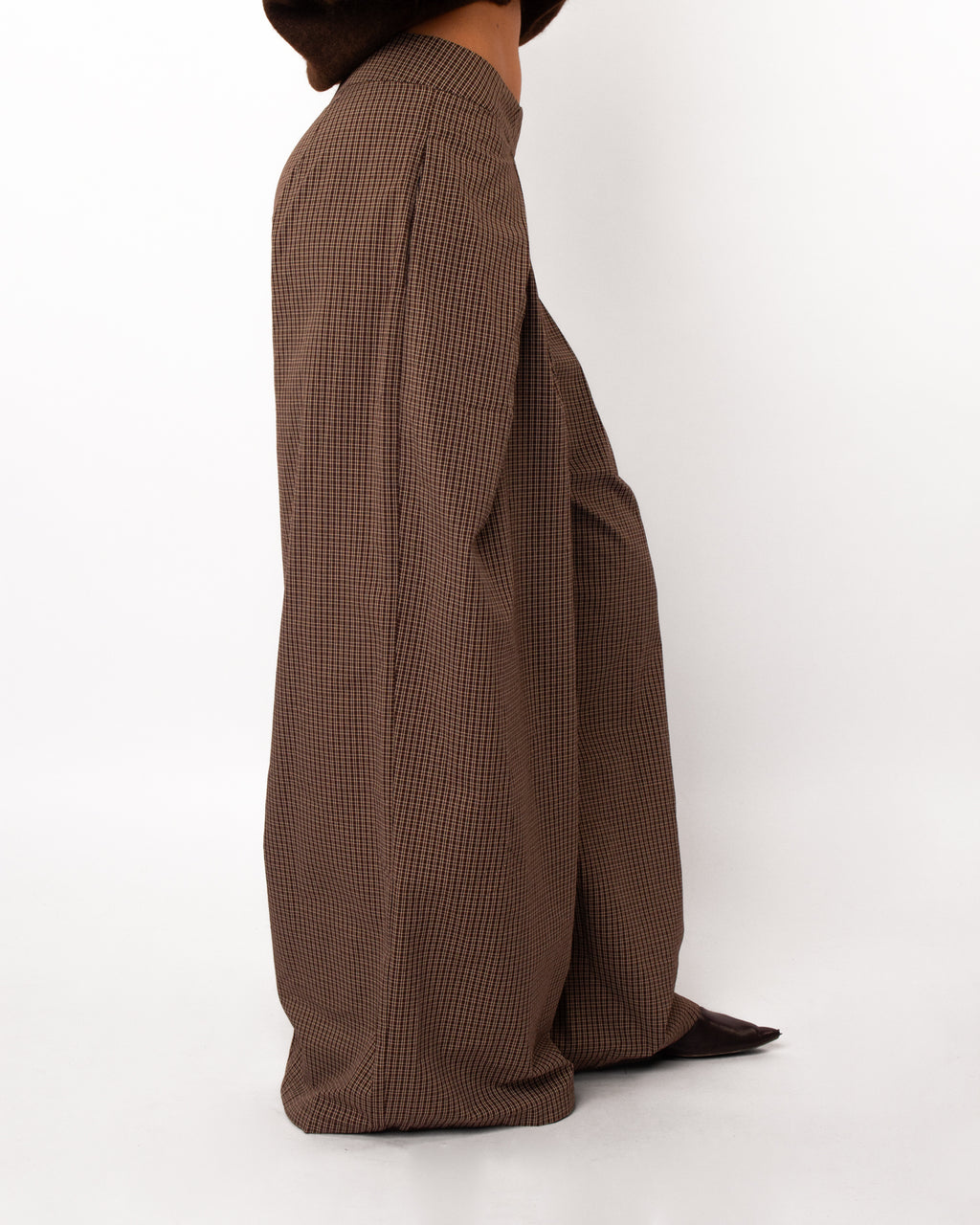 Geruite wide leg pantalon bruin