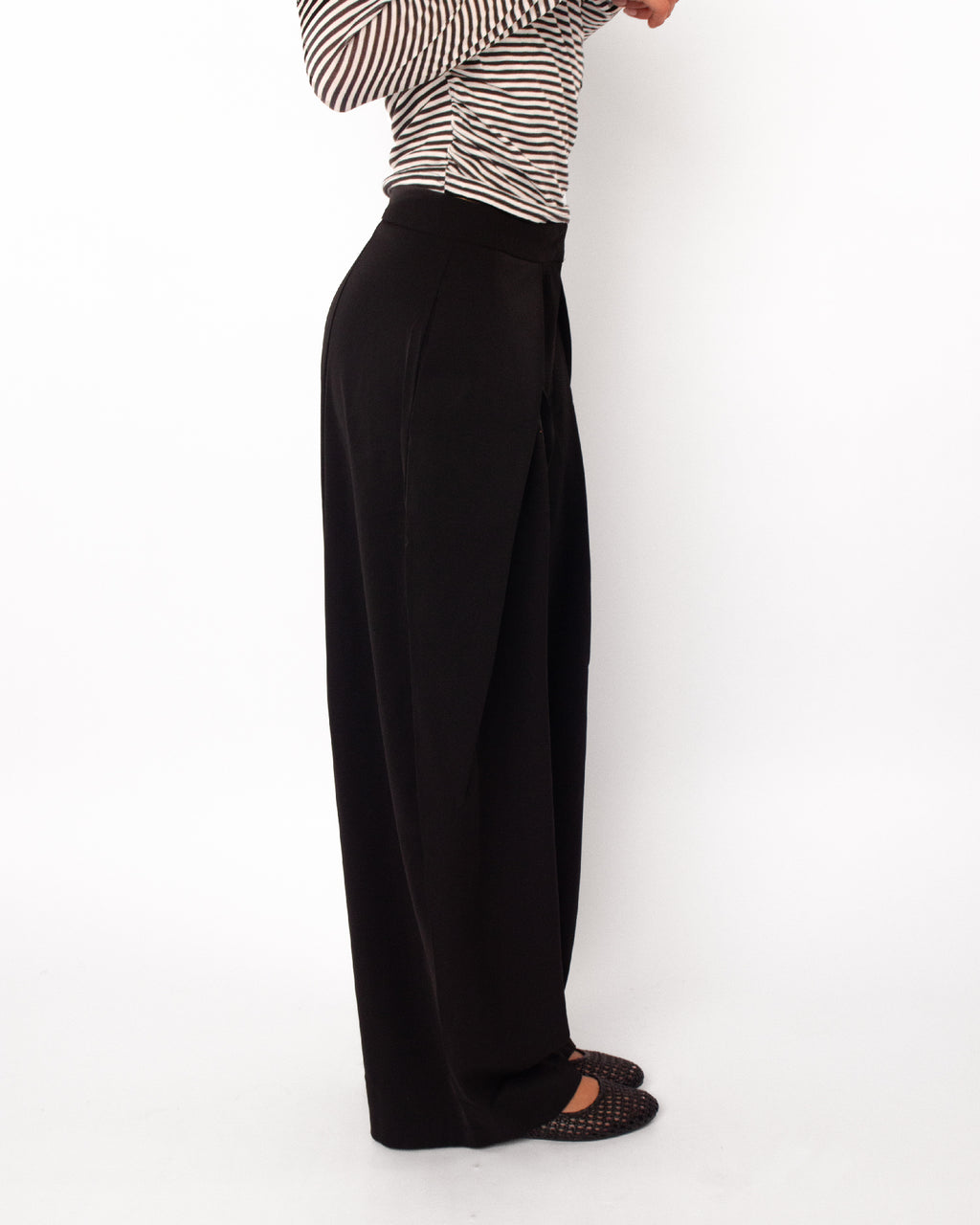 Pantalon wide leg met plooi zwart
