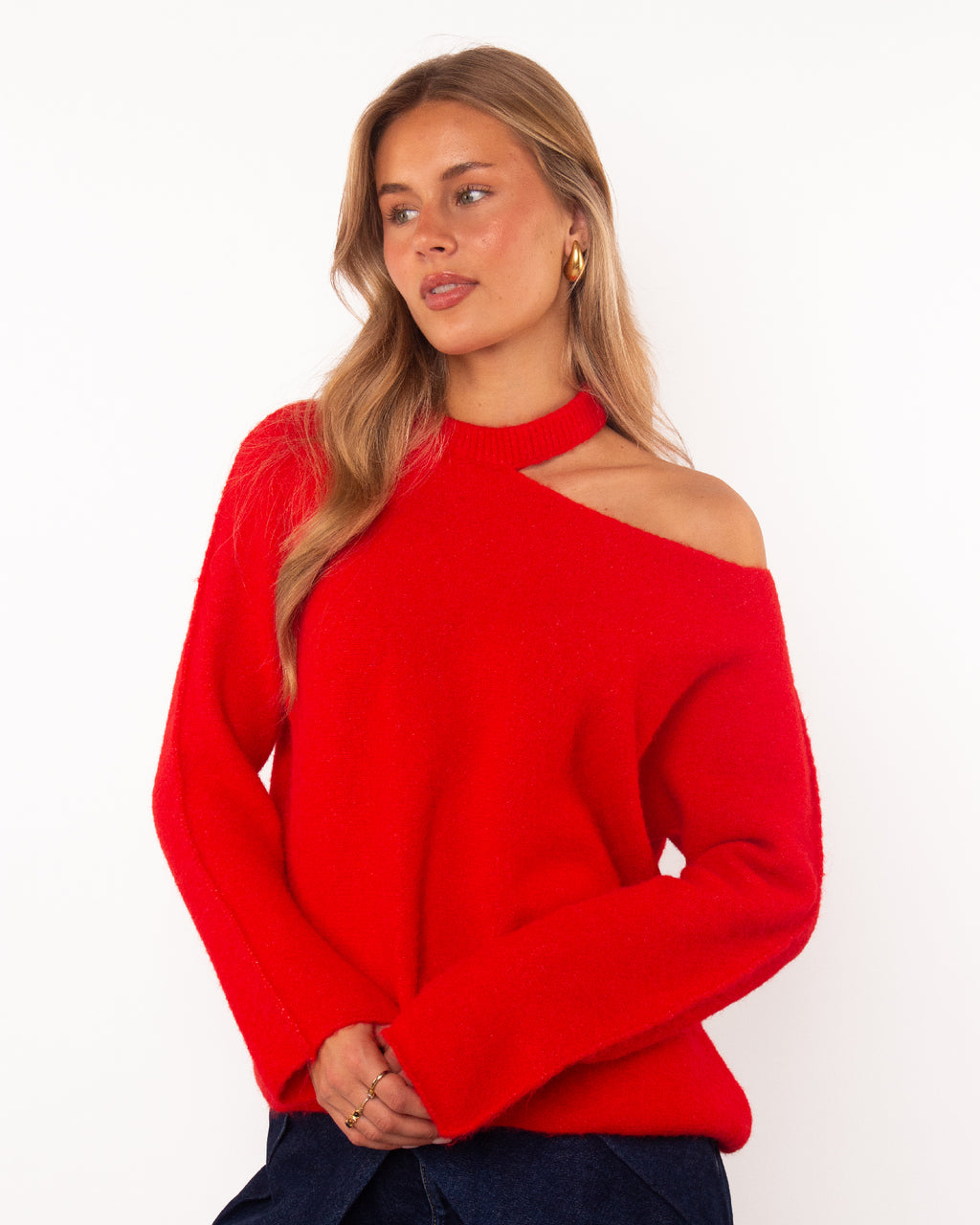 Trui met open schouder rood