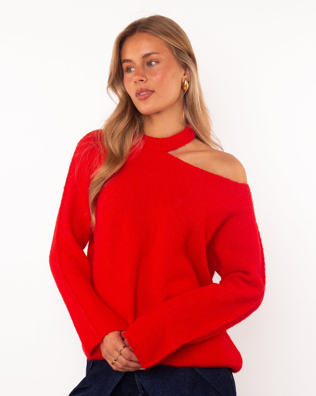 Trui met open schouder rood