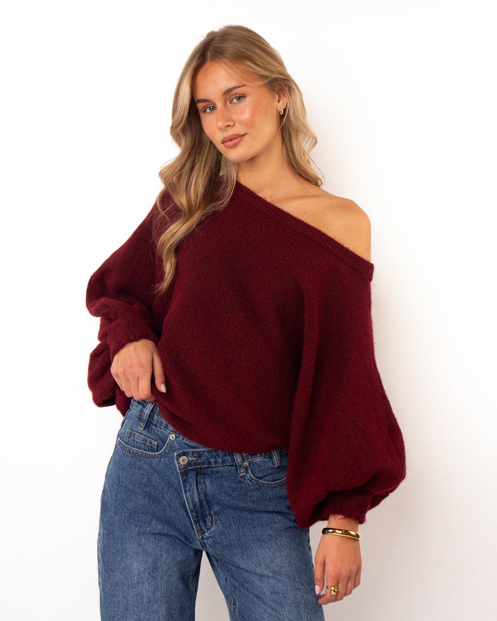 One shoulder trui bordeaux