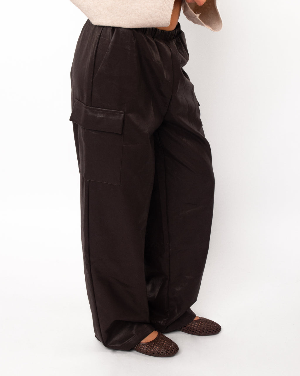 Leren cargo broek donkerbruin
